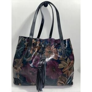 Patricia Nash Witney Tote Peruvian Painting Leather Drawstring Tassel Bag Floral